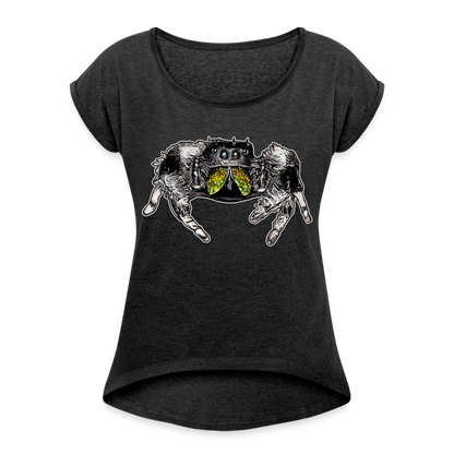 Frauen T-Shirt mit gerollten Ärmeln Phidippus regius Rastafari male - Schwarz meliert