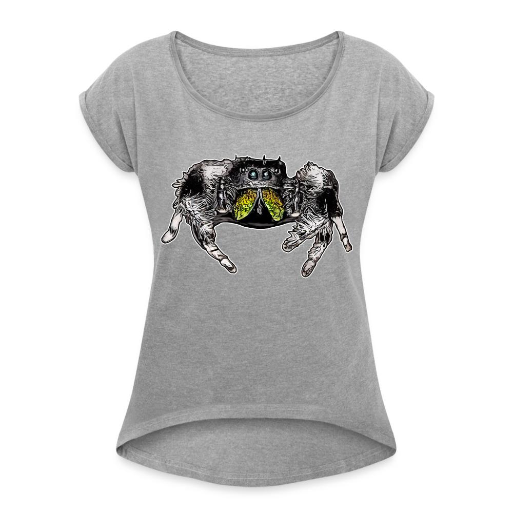 Frauen T-Shirt mit gerollten Ärmeln Phidippus regius Rastafari male - Grau meliert