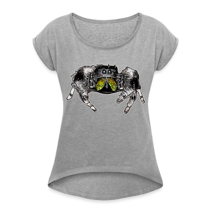 Frauen T-Shirt mit gerollten Ärmeln Phidippus regius Rastafari male - Grau meliert