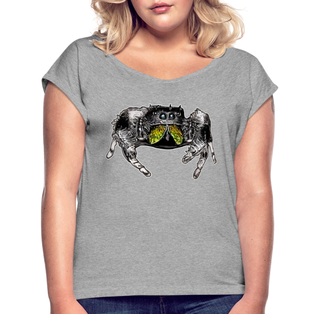 Frauen T-Shirt mit gerollten Ärmeln Phidippus regius Rastafari male - Grau meliert