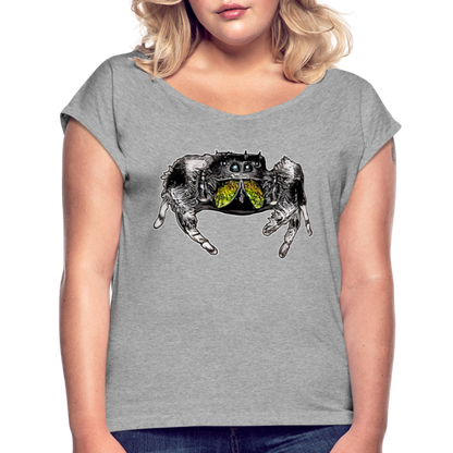Frauen T-Shirt mit gerollten Ärmeln Phidippus regius Rastafari male - Grau meliert