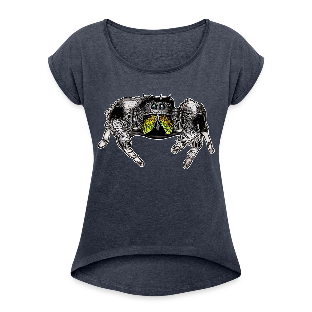 Frauen T-Shirt mit gerollten Ärmeln Phidippus regius Rastafari male - Navy meliert