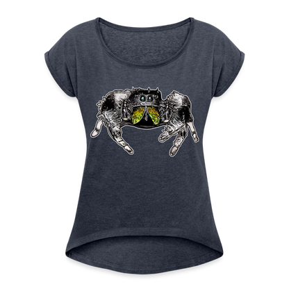 Frauen T-Shirt mit gerollten Ärmeln Phidippus regius Rastafari male - Navy meliert