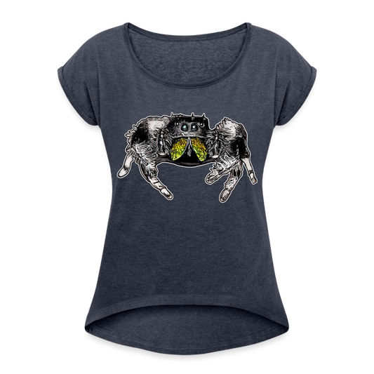 Frauen T-Shirt mit gerollten Ärmeln Phidippus regius Rastafari male - Navy meliert
