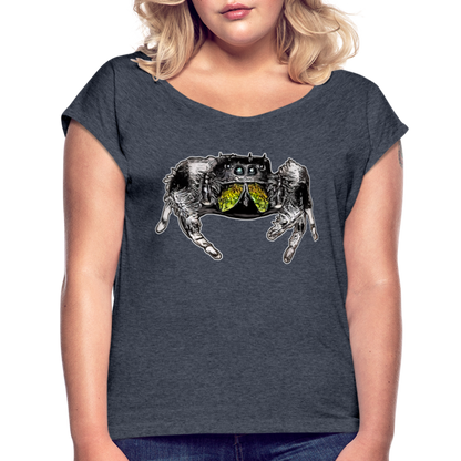 Frauen T-Shirt mit gerollten Ärmeln Phidippus regius Rastafari male - Navy meliert