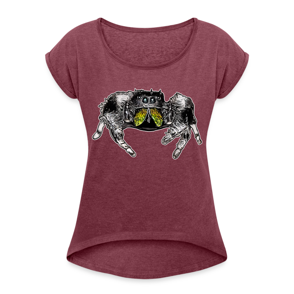 Frauen T-Shirt mit gerollten Ärmeln Phidippus regius Rastafari male - Bordeauxrot meliert