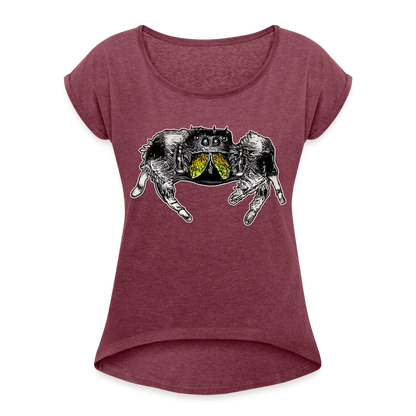 Frauen T-Shirt mit gerollten Ärmeln Phidippus regius Rastafari male - Bordeauxrot meliert
