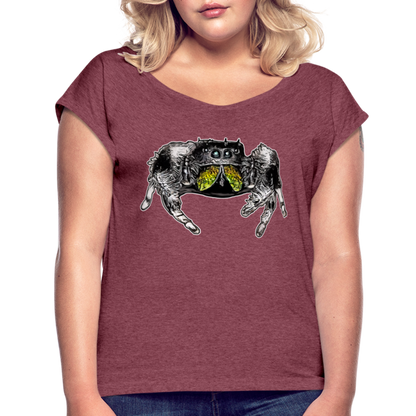 Frauen T-Shirt mit gerollten Ärmeln Phidippus regius Rastafari male - Bordeauxrot meliert