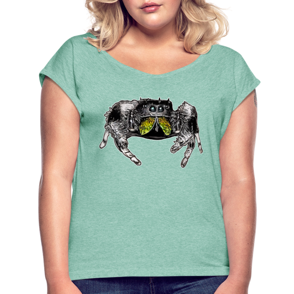 Frauen T-Shirt mit gerollten Ärmeln Phidippus regius Rastafari male - Minze meliert