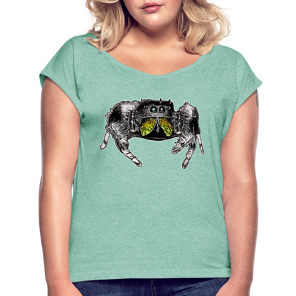 Frauen T-Shirt mit gerollten Ärmeln Phidippus regius Rastafari male - Minze meliert
