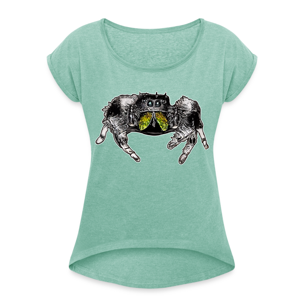 Frauen T-Shirt mit gerollten Ärmeln Phidippus regius Rastafari male - Minze meliert