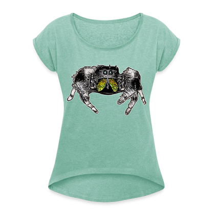 Frauen T-Shirt mit gerollten Ärmeln Phidippus regius Rastafari male - Minze meliert