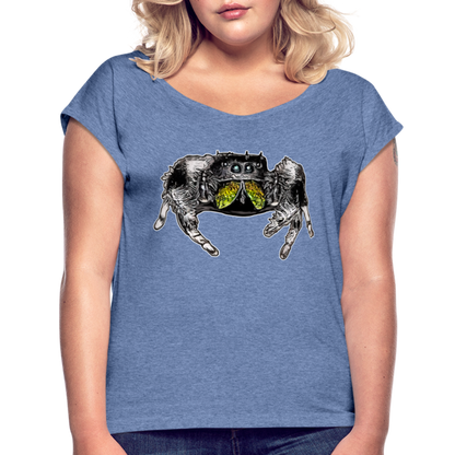 Frauen T-Shirt mit gerollten Ärmeln Phidippus regius Rastafari male - Denim meliert
