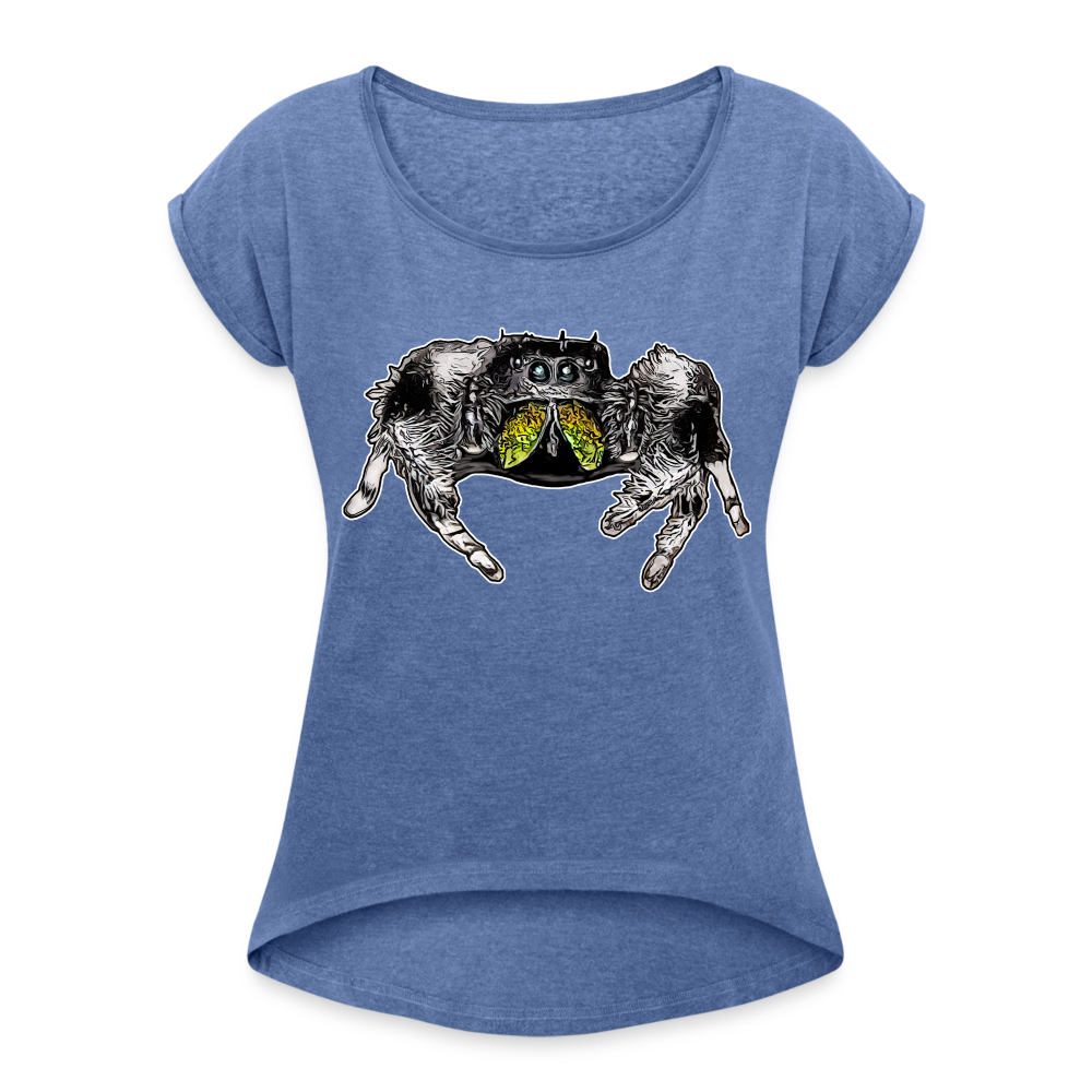 Frauen T-Shirt mit gerollten Ärmeln Phidippus regius Rastafari male - Denim meliert