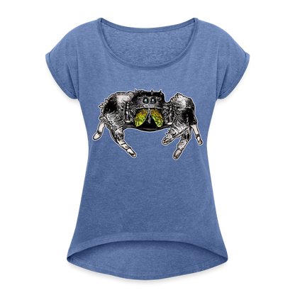 Frauen T-Shirt mit gerollten Ärmeln Phidippus regius Rastafari male - Denim meliert