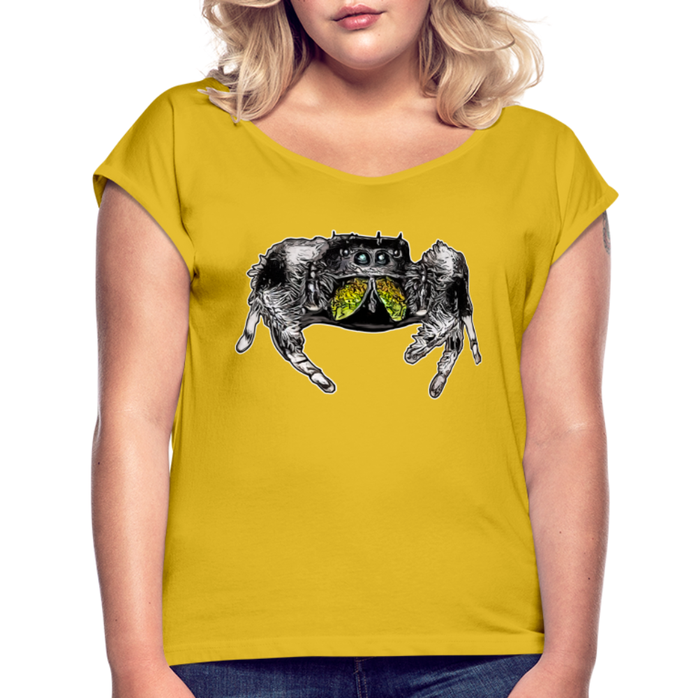 Frauen T-Shirt mit gerollten Ärmeln Phidippus regius Rastafari male - Senfgelb