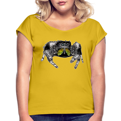 Frauen T-Shirt mit gerollten Ärmeln Phidippus regius Rastafari male - Senfgelb