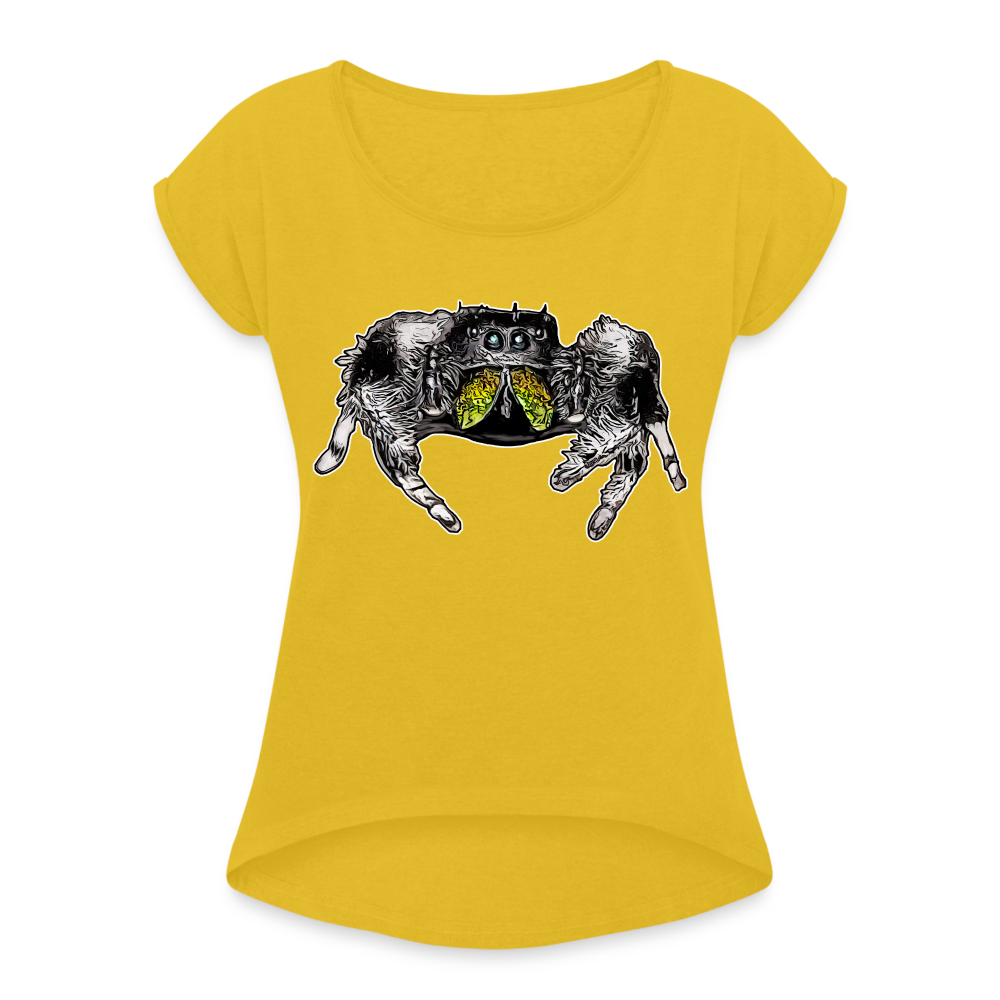Frauen T-Shirt mit gerollten Ärmeln Phidippus regius Rastafari male - Senfgelb