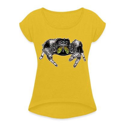 Frauen T-Shirt mit gerollten Ärmeln Phidippus regius Rastafari male - Senfgelb