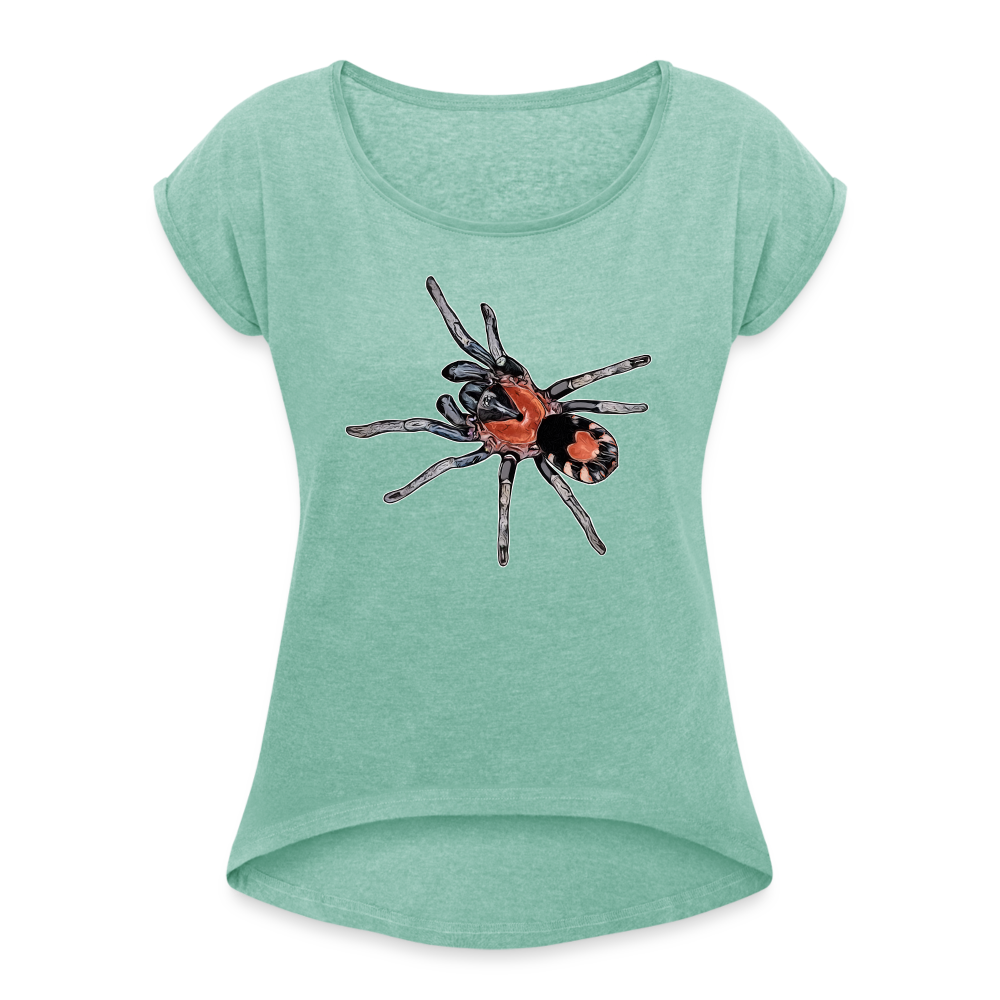 Frauen T-Shirt mit gerollten Ärmeln Cyriocosmus elegans - Minze meliert