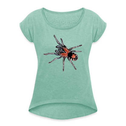 Frauen T-Shirt mit gerollten Ärmeln Cyriocosmus elegans - Minze meliert