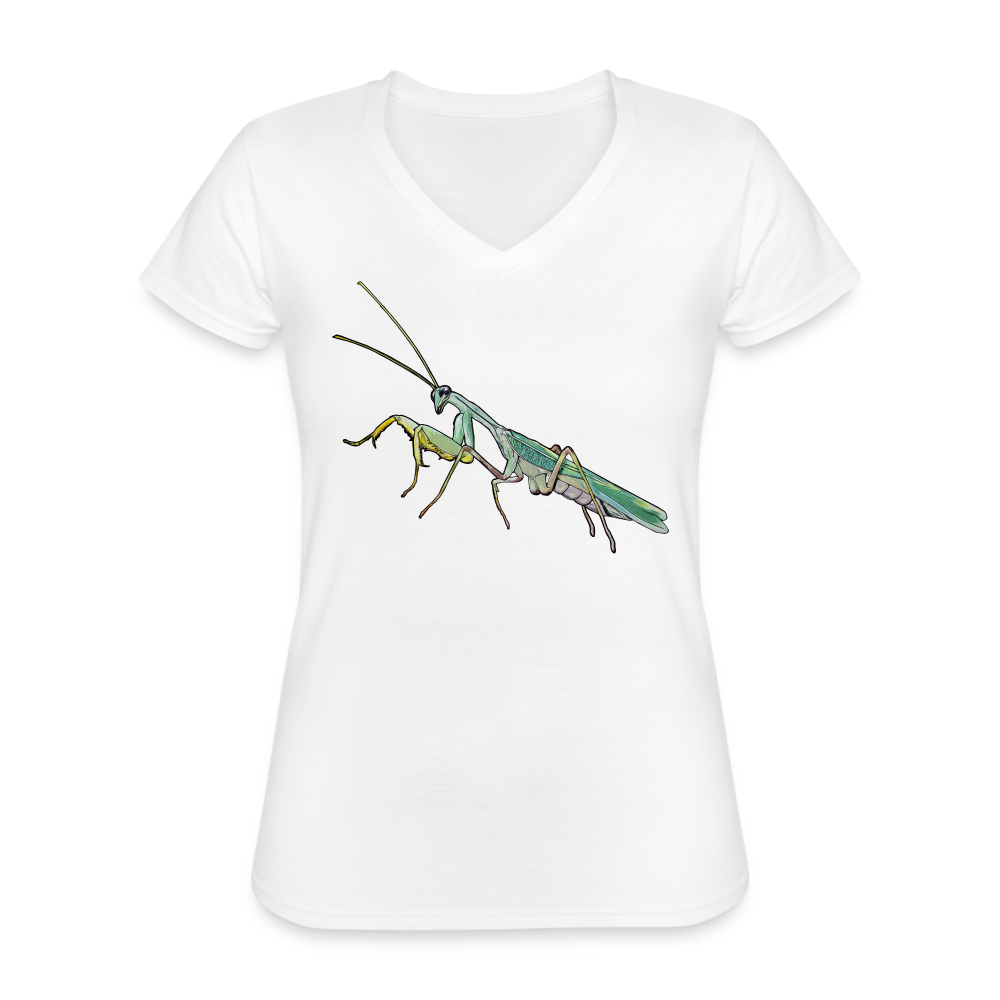 Frauen-T-Shirt mit V-Ausschnitt Sphodromantis lineola male - weiß