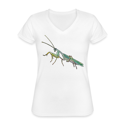 Frauen-T-Shirt mit V-Ausschnitt Sphodromantis lineola male - weiß