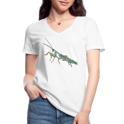 Frauen-T-Shirt mit V-Ausschnitt Sphodromantis lineola male - weiß