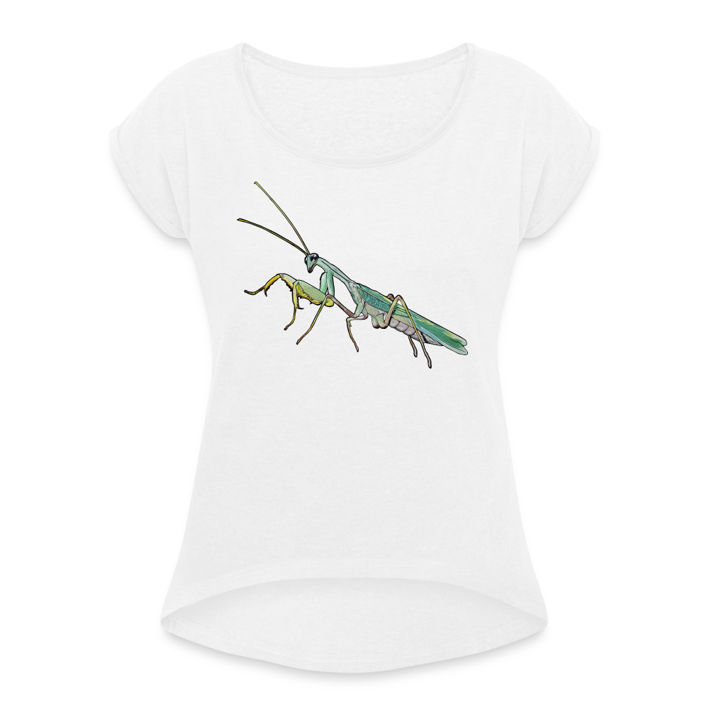 Frauen T-Shirt mit gerollten Ärmeln Sphodromantis lineola male - weiß