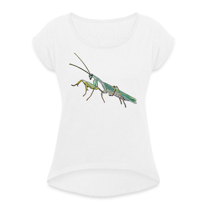 Frauen T-Shirt mit gerollten Ärmeln Sphodromantis lineola male - weiß