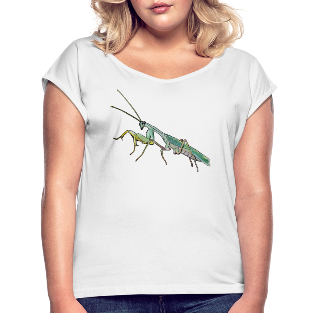 Frauen T-Shirt mit gerollten Ärmeln Sphodromantis lineola male - weiß