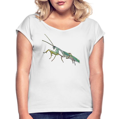 Frauen T-Shirt mit gerollten Ärmeln Sphodromantis lineola male - weiß