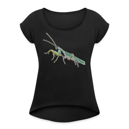 Frauen T-Shirt mit gerollten Ärmeln Sphodromantis lineola male - Schwarz