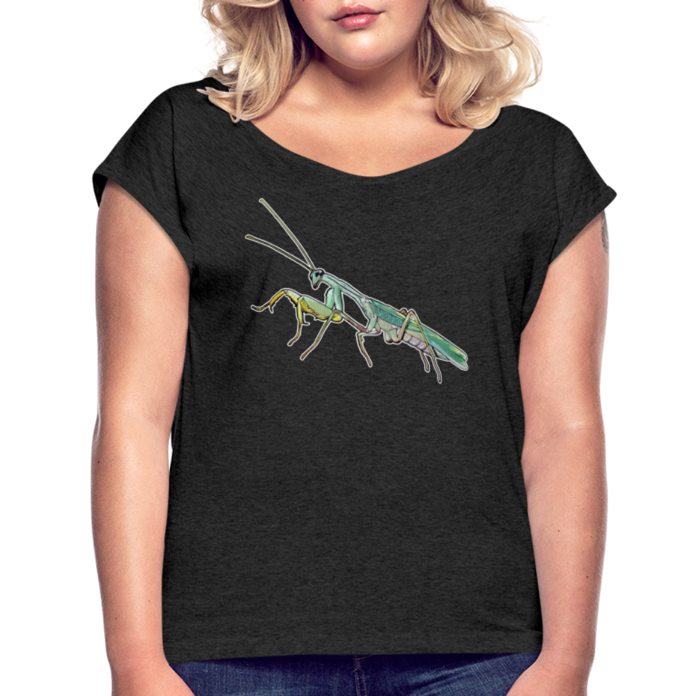 Frauen T-Shirt mit gerollten Ärmeln Sphodromantis lineola male - Schwarz meliert