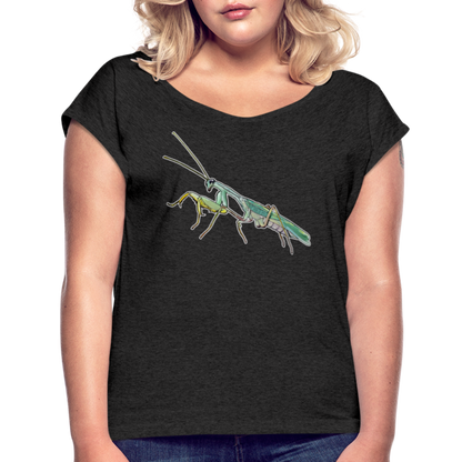 Frauen T-Shirt mit gerollten Ärmeln Sphodromantis lineola male - Schwarz meliert