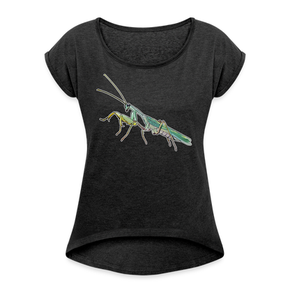 Frauen T-Shirt mit gerollten Ärmeln Sphodromantis lineola male - Schwarz meliert