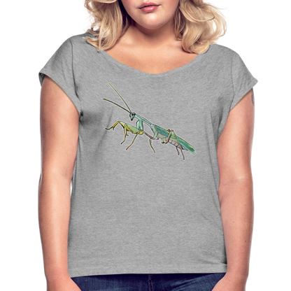 Frauen T-Shirt mit gerollten Ärmeln Sphodromantis lineola male - Grau meliert