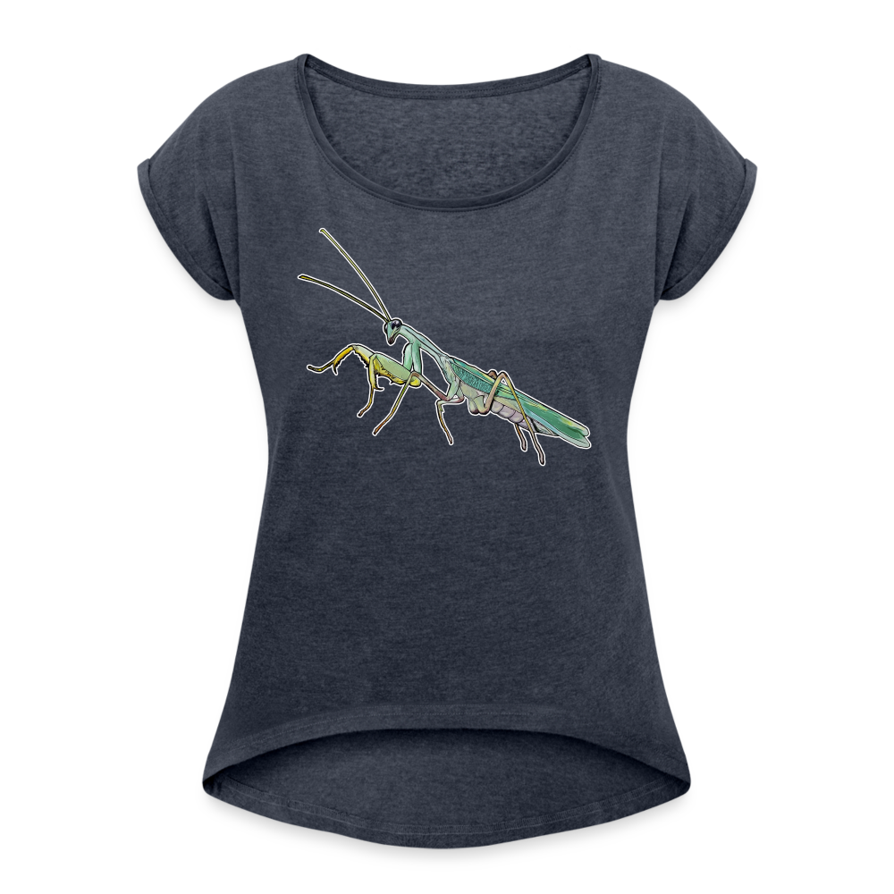 Frauen T-Shirt mit gerollten Ärmeln Sphodromantis lineola male - Navy meliert
