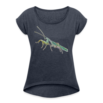 Frauen T-Shirt mit gerollten Ärmeln Sphodromantis lineola male - Navy meliert