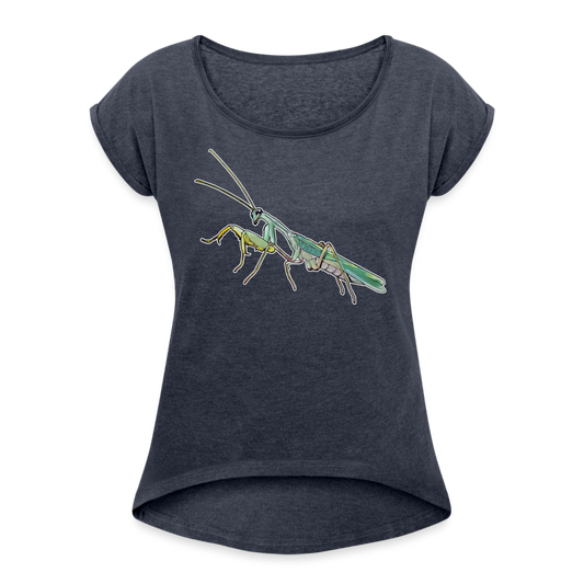 Frauen T-Shirt mit gerollten Ärmeln Sphodromantis lineola male - Navy meliert