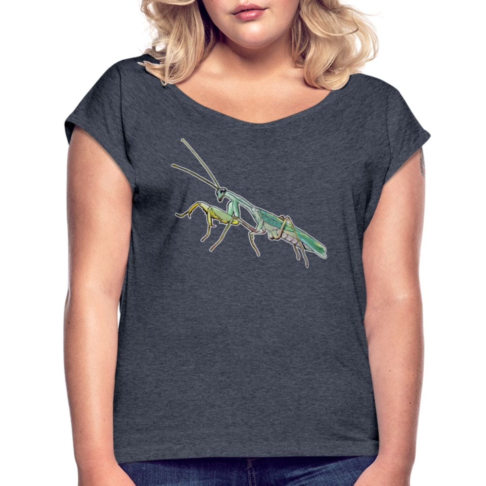Frauen T-Shirt mit gerollten Ärmeln Sphodromantis lineola male - Navy meliert