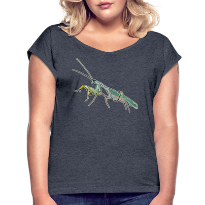 Frauen T-Shirt mit gerollten Ärmeln Sphodromantis lineola male - Navy meliert