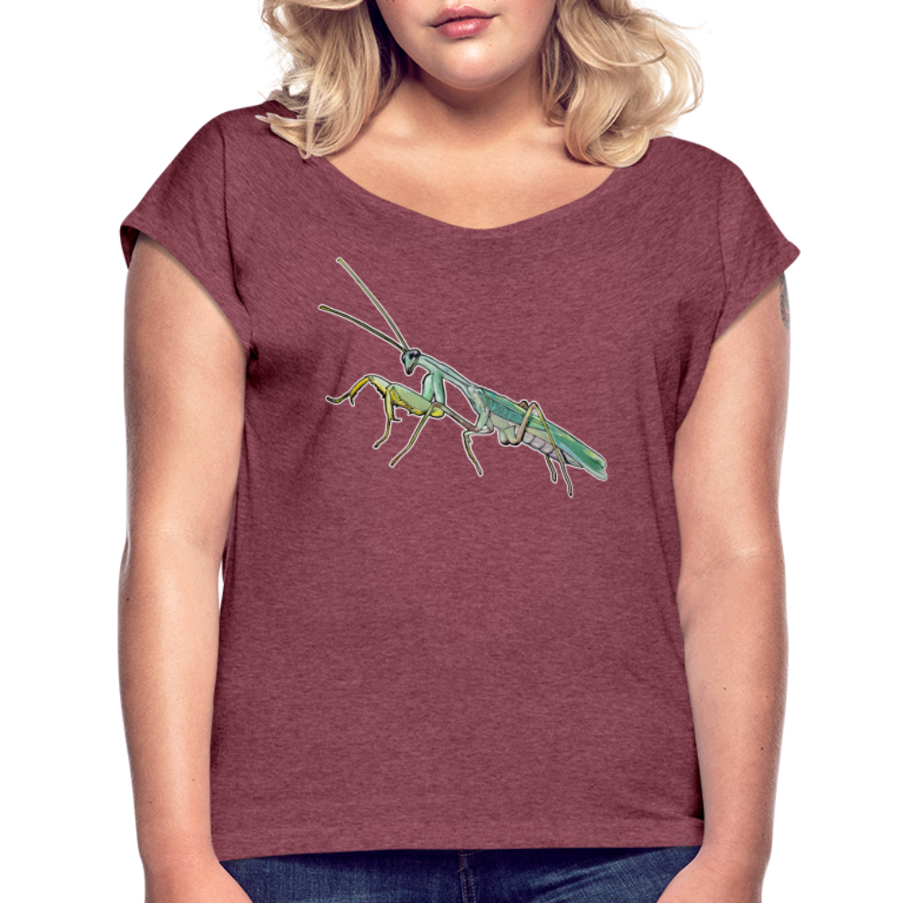 Frauen T-Shirt mit gerollten Ärmeln Sphodromantis lineola male - Bordeauxrot meliert