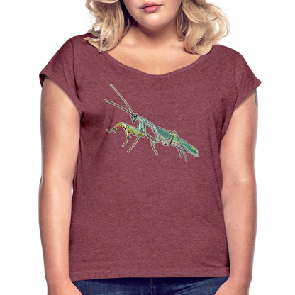 Frauen T-Shirt mit gerollten Ärmeln Sphodromantis lineola male - Bordeauxrot meliert