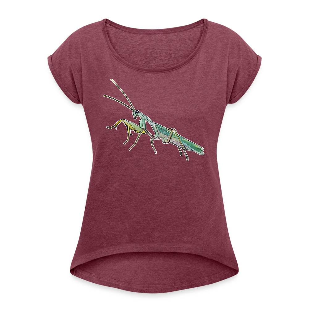 Frauen T-Shirt mit gerollten Ärmeln Sphodromantis lineola male - Bordeauxrot meliert