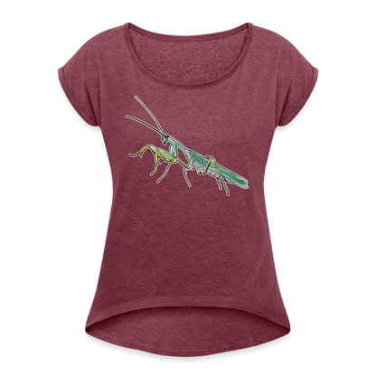 Frauen T-Shirt mit gerollten Ärmeln Sphodromantis lineola male - Bordeauxrot meliert