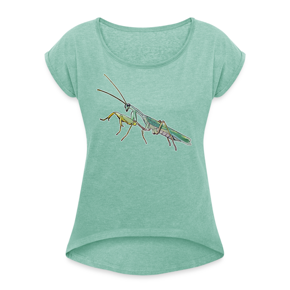 Frauen T-Shirt mit gerollten Ärmeln Sphodromantis lineola male - Minze meliert