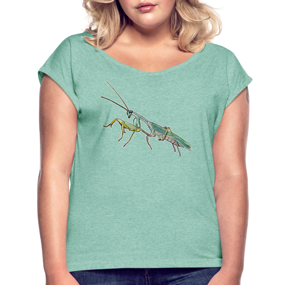Frauen T-Shirt mit gerollten Ärmeln Sphodromantis lineola male - Minze meliert