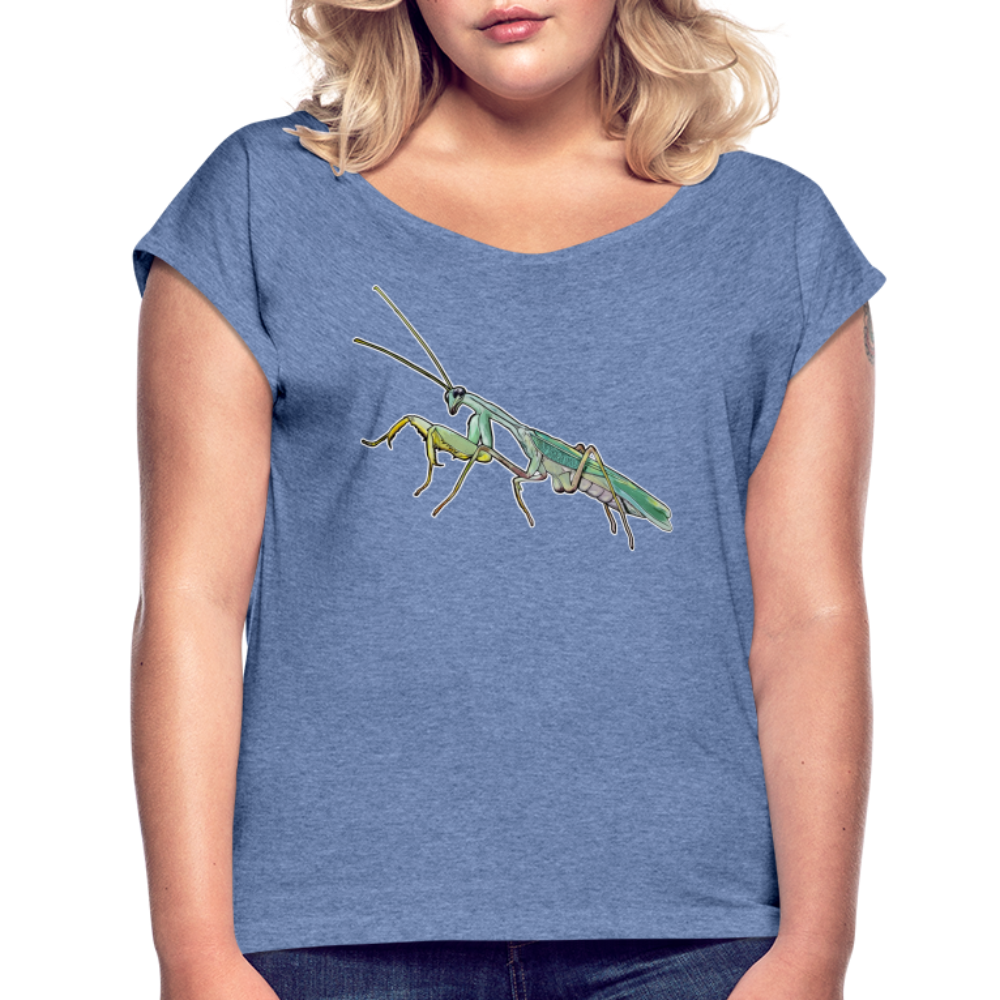 Frauen T-Shirt mit gerollten Ärmeln Sphodromantis lineola male - Denim meliert