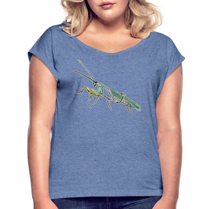 Frauen T-Shirt mit gerollten Ärmeln Sphodromantis lineola male - Denim meliert